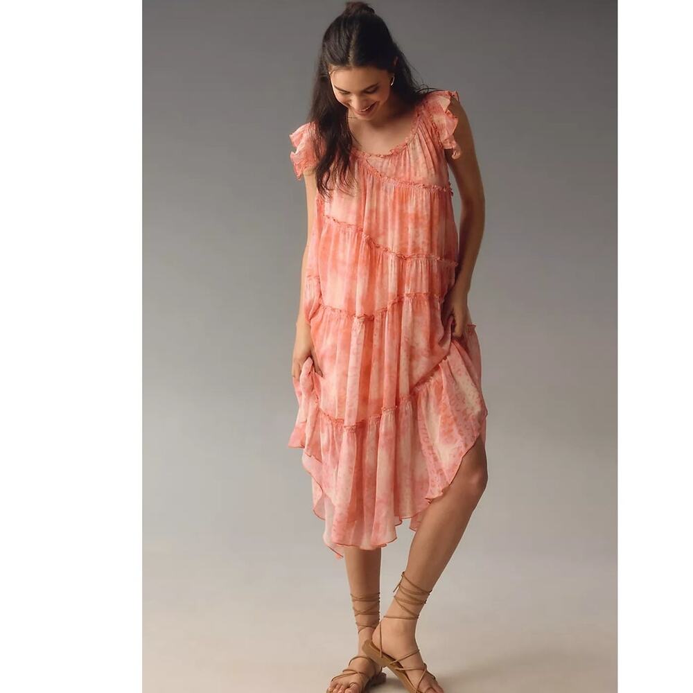 NWT By Anthropologie Asymmetric Hanky Sheer Tunic Midi Dress $178 X-LARGE  Pink